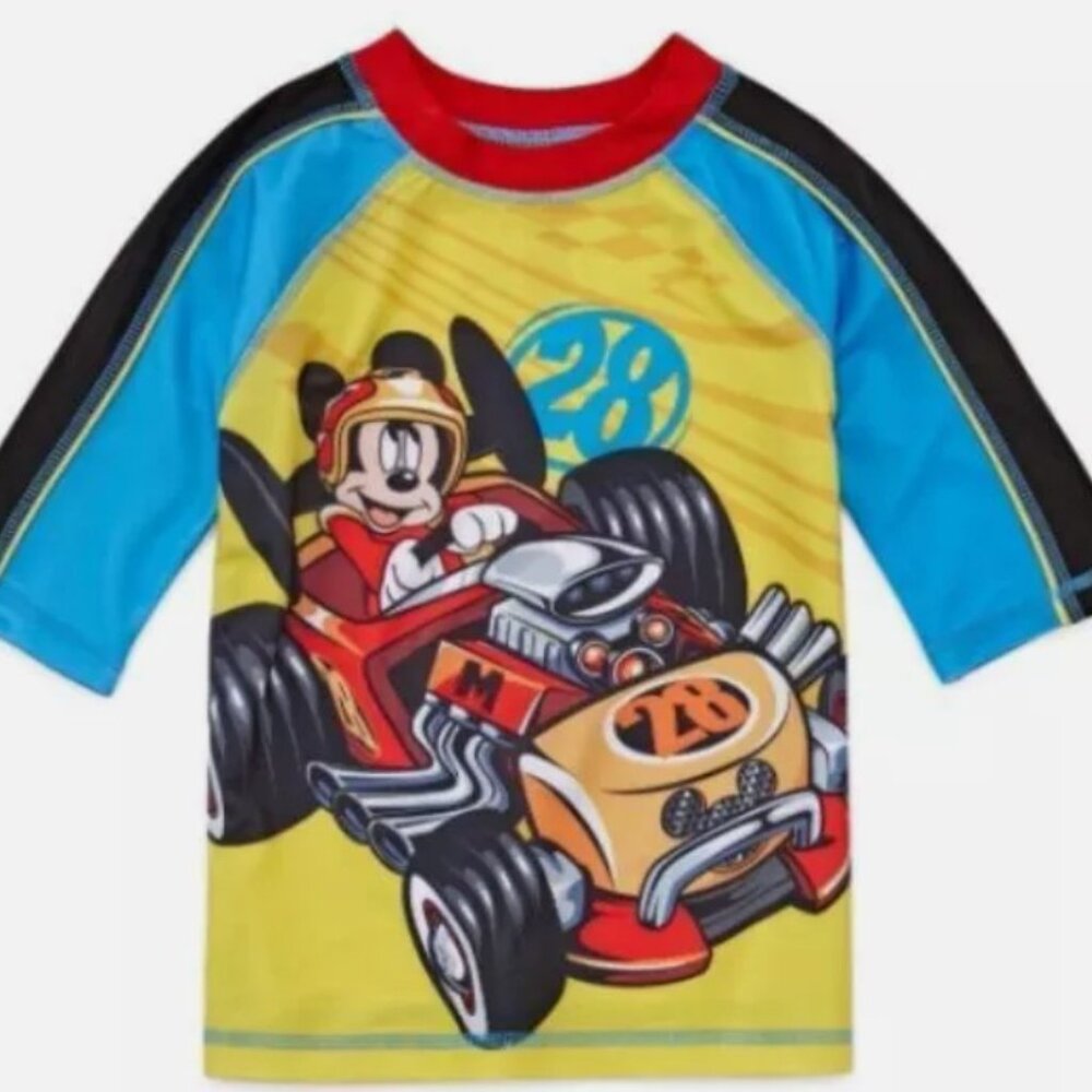 Disney Mickey Mouse Racecar 28 Shirt Top Rash Guard Swim Sun Protections Sz 4